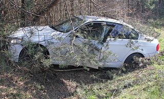 Der BMW vorm Baum im Wildfangzaun. - Polizei Bielefeld Der BMW vorm Baum im Wildfangzaun. - Polizei Bielefeld