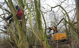 Mit einer Protest-Aktion durch Naturschützer wurde die Rodung des kleinen Wäldchens neben der Anschlussstelle A2 Vlotho-Exter abgesagt. - Anastasia von Fugler Mit einer Protest-Aktion durch Naturschützer wurde die Rodung des kleinen Wäldchens neben der Anschlussstelle A2 Vlotho-Exter abgesagt. - Anastasia von Fugler