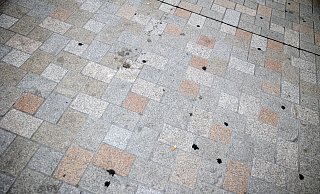 Schwarze Flecken zieren das neue Pflaster des Jahnplatzes - es sind achtlos weggeworfene Kaugummis. - Oliver Krato Schwarze Flecken zieren das neue Pflaster des Jahnplatzes - es sind achtlos weggeworfene Kaugummis. - Oliver Krato
