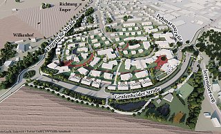 312 Wohnungen sollen nördlich der neuen Trasse der Grafenheider Straße in Brake entstehen. - Quelle: Enderweit + Partner GmbH/ Grafik: Jürgen Schultheiß 312 Wohnungen sollen nördlich der neuen Trasse der Grafenheider Straße in Brake entstehen. - Quelle: Enderweit + Partner GmbH/ Grafik: Jürgen Schultheiß