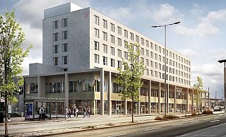 So soll der zukünftige Paderborner Hauptbahnhof aussehen. Im Erdgeschoss sind die Geschäfte ansässig. - Visualisierung PB 1/Bremer AG So soll der zukünftige Paderborner Hauptbahnhof aussehen. Im Erdgeschoss sind die Geschäfte ansässig. - Visualisierung PB 1/Bremer AG