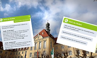 Herfi antwortet freundlich und in ganzen Sätzen auf Anfragen, die Bürger in dem Chat an die Stadtverwaltung stellen. - Frank-Michael Kiel-Steinkamp Herfi antwortet freundlich und in ganzen Sätzen auf Anfragen, die Bürger in dem Chat an die Stadtverwaltung stellen. - Frank-Michael Kiel-Steinkamp