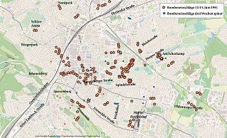 Die Bielefelder Feuerwehr hatte akribisch genau vermerkt, wo in der Nacht zum 13. Juni 1941 Bomben eingeschlagen sind. - Jürgen Schultheiß Die Bielefelder Feuerwehr hatte akribisch genau vermerkt, wo in der Nacht zum 13. Juni 1941 Bomben eingeschlagen sind. - Jürgen Schultheiß