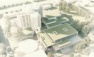 Das Klinikum-Gelände von oben, wie es einmal aussehen soll. - Klinikum Bielefeld, Visualisierung: HDR Germany Das Klinikum-Gelände von oben, wie es einmal aussehen soll. - Klinikum Bielefeld, Visualisierung: HDR Germany