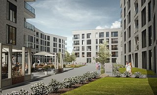 300 Wohnungen auf sechs Etagen und ein Café im Erdgeschoss sieht der bisherige Entwurf für die Neuentwicklung des Marten-Areals vor. - GJL Architekten 300 Wohnungen auf sechs Etagen und ein Café im Erdgeschoss sieht der bisherige Entwurf für die Neuentwicklung des Marten-Areals vor. - GJL Architekten