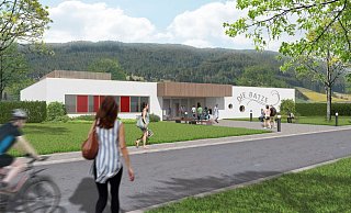 So soll das neue Umkleidegebäude aussehen, dass in diesem Jahr am Beverunger Freibad gebaut wird. Dennoch soll der Schwimmbetrieb während der Saison ganz normal weiterlaufen – umgezogen wird sich dann in den Kabinen vom Sportverein Blau-Weiß-Weser. Visualisierung: Stadt Beverungen - Visualisierung: Stadt Beverungen So soll das neue Umkleidegebäude aussehen, dass in diesem Jahr am Beverunger Freibad gebaut wird. Dennoch soll der Schwimmbetrieb während der Saison ganz normal weiterlaufen – umgezogen wird sich dann in den Kabinen vom Sportverein Blau-Weiß-Weser. Visualisierung: Stadt Beverungen - Visualisierung: Stadt Beverungen