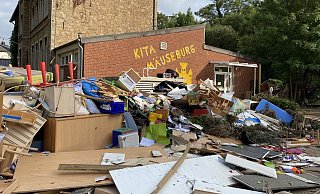 Von der Kindertagesstätte „Mäuseburg“ in Stolberg ist nach der Hochwasser-Katastrophe nicht mehr viel übrig. Mit Spendengeldern aus Schloß Holte-Stukenbrock soll beim Wiederaufbau geholfen werden. - privat Von der Kindertagesstätte „Mäuseburg“ in Stolberg ist nach der Hochwasser-Katastrophe nicht mehr viel übrig. Mit Spendengeldern aus Schloß Holte-Stukenbrock soll beim Wiederaufbau geholfen werden. - privat