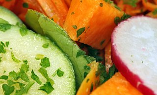 Gesund und lecker essen will gelernt werden: Bei diesem gemischten Salat-Teller mit Radieschen, Karotten und Gurken dürfte das schnell gelingen. - Fredrik von Erichsen Gesund und lecker essen will gelernt werden: Bei diesem gemischten Salat-Teller mit Radieschen, Karotten und Gurken dürfte das schnell gelingen. - Fredrik von Erichsen