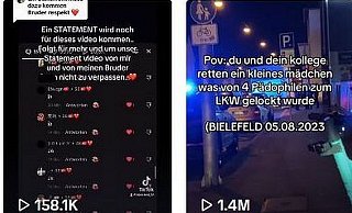 Mit diesem Blaulicht-Video (rechts), das an der Herforder Straße entstand, sorgten zwei Bielefelder für eine Millionenaufmerksamkeit. - Screenshot: TikTok Mit diesem Blaulicht-Video (rechts), das an der Herforder Straße entstand, sorgten zwei Bielefelder für eine Millionenaufmerksamkeit. - Screenshot: TikTok