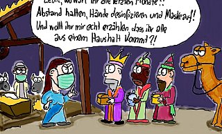 Beim Blick zurück zeigt sich, wie weit wir in dieser Pandemie-Jahr vorangekommen sind. - Karikatur: Eike J. Horstmann Beim Blick zurück zeigt sich, wie weit wir in dieser Pandemie-Jahr vorangekommen sind. - Karikatur: Eike J. Horstmann