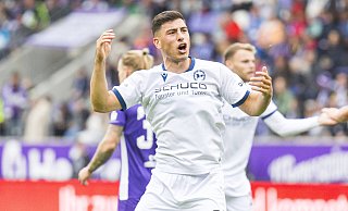 Stefano Russo, Neuzugang von Viktoria Köln, hat in Aue per Freistoß für Arminia getroffen. - IMAGO/Jan Huebner Stefano Russo, Neuzugang von Viktoria Köln, hat in Aue per Freistoß für Arminia getroffen. - IMAGO/Jan Huebner