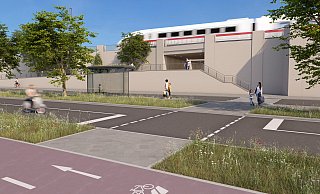 So könnte die Kanalstraße mit Radschnellweg nach dem Umbau in Höhe des künftigen Fernbusbahnhofs mit dem Fußgängerrtunnel unter der Bahn hindurch aussehen. - Stadt Bad Oeynhausen So könnte die Kanalstraße mit Radschnellweg nach dem Umbau in Höhe des künftigen Fernbusbahnhofs mit dem Fußgängerrtunnel unter der Bahn hindurch aussehen. - Stadt Bad Oeynhausen