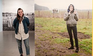 Kathrin Sonntag (l.) beschäftigte sich intensiv mit den Fotos Gabriele Münters und suchte Entsprechungen in ihrem eigenen Werk. Herausgekommen ist eine faszinierende Ausstellung zweier mit dem Auge reisender Künstlerinnen im Marta voller assoziativer Entsprechungen, die Sonntags Raumkonzept noch unterstreicht. - Ralf Bittner Kathrin Sonntag (l.) beschäftigte sich intensiv mit den Fotos Gabriele Münters und suchte Entsprechungen in ihrem eigenen Werk. Herausgekommen ist eine faszinierende Ausstellung zweier mit dem Auge reisender Künstlerinnen im Marta voller assoziativer Entsprechungen, die Sonntags Raumkonzept noch unterstreicht. - Ralf Bittner