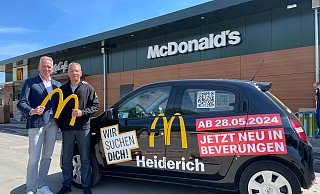 Franchise-Nehmer Arndt Heiderich und Restaurant-Manager Daniel Falkenberg vor dem neuen McDonalds-Restaurant. - McDonalds Franchise-Nehmer Arndt Heiderich und Restaurant-Manager Daniel Falkenberg vor dem neuen McDonalds-Restaurant. - McDonalds