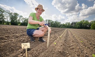 Daniela Haferkorn von "meine ernte" auf dem Acker an der Alten Wassermühle zu Bentrup: Hier können die Bielefelder jetzt Gemüsegärten mieten. - Oliver Krato Daniela Haferkorn von "meine ernte" auf dem Acker an der Alten Wassermühle zu Bentrup: Hier können die Bielefelder jetzt Gemüsegärten mieten. - Oliver Krato