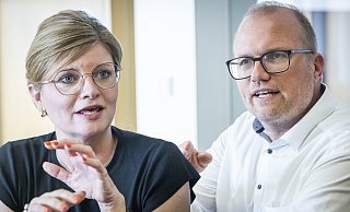Die neue SPD-Landesparteichefin Sarah Philipp und Fraktionschef Jochen Ott beim Besuch dieser Redaktion in Bielefeld. (Montage) - Sarah Jonek Die neue SPD-Landesparteichefin Sarah Philipp und Fraktionschef Jochen Ott beim Besuch dieser Redaktion in Bielefeld. (Montage) - Sarah Jonek