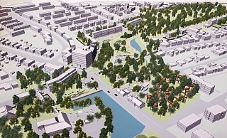Verlängerung des Grünzugs, Neubauten und Wasser an der Oberfläche entlang der Schloßhofstraße stellen sich Stadtplanungs-Studenten vor. - Oliver Krato Verlängerung des Grünzugs, Neubauten und Wasser an der Oberfläche entlang der Schloßhofstraße stellen sich Stadtplanungs-Studenten vor. - Oliver Krato