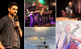 Nektarios Vlachopoulos, Dire Strats, Katie Freudenschuss, Ronja Maltzahn, Multivisionsshow "Norwegen mit dem Postschiff" - Collage: Felix Eisele Nektarios Vlachopoulos, Dire Strats, Katie Freudenschuss, Ronja Maltzahn, Multivisionsshow "Norwegen mit dem Postschiff" - Collage: Felix Eisele