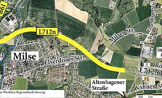 So soll der Lückenschluss der Ostwestaflenstraße (L712n) zwischen Altenhagen udn Brake verlaufen. Für den Kreuzungsbereich mit der Herforder Straße benötigt das Land als Bauherr Flächen von der Stadt. - df So soll der Lückenschluss der Ostwestaflenstraße (L712n) zwischen Altenhagen udn Brake verlaufen. Für den Kreuzungsbereich mit der Herforder Straße benötigt das Land als Bauherr Flächen von der Stadt. - df