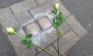 Nach dem Putzen legten die Teilnehmer der Aktion weiße Rosen neben den Steinen ab. - Celina Allard Nach dem Putzen legten die Teilnehmer der Aktion weiße Rosen neben den Steinen ab. - Celina Allard