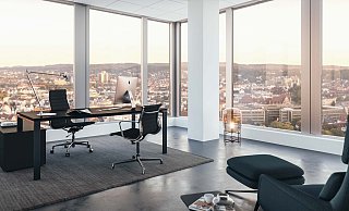 Zimmer mit Aussicht: So könnte ein Einzelbüro im Hochhaus am Kesselbrink aussehen. - Indigo Zimmer mit Aussicht: So könnte ein Einzelbüro im Hochhaus am Kesselbrink aussehen. - Indigo