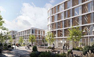 Drei der fünf Gebäude des neuen Medi-Campus' stehen an der Herforder Straße. Das mittlere möchte der Investor nach NW-Informationen gern von drei auf vier Geschosse erhöhen. - Sweco Architekten Drei der fünf Gebäude des neuen Medi-Campus' stehen an der Herforder Straße. Das mittlere möchte der Investor nach NW-Informationen gern von drei auf vier Geschosse erhöhen. - Sweco Architekten