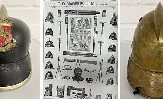 Ein Plakat zeigt Feuerwehr-Ausrüstungsgegenstände um das Jahr 1900. Die Steinheimer konnten aus einer Vielzahl von Helmen auswählen. - Stadtarchiv Steinheim Ein Plakat zeigt Feuerwehr-Ausrüstungsgegenstände um das Jahr 1900. Die Steinheimer konnten aus einer Vielzahl von Helmen auswählen. - Stadtarchiv Steinheim