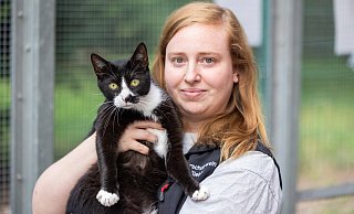 Tierpflegerin Vanessa Markievicz, hier mit dem imposanten Fundkater Karim, mag alle Katzen. - Oliver Krato Tierpflegerin Vanessa Markievicz, hier mit dem imposanten Fundkater Karim, mag alle Katzen. - Oliver Krato