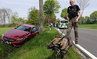 Der Sprengstoff-Spürhund Jette aus Bielefeld mit Carsten Hahm. - Joern Spreen-Ledebur Der Sprengstoff-Spürhund Jette aus Bielefeld mit Carsten Hahm. - Joern Spreen-Ledebur