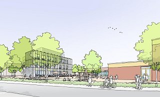 Bis zu drei Etagen haben die Erweiterungsbauten an den Grundschulen. Die Mensen mit den großzügigen Fensterflächen befinden sich im Erdgeschoss. - Büro Kresings Bis zu drei Etagen haben die Erweiterungsbauten an den Grundschulen. Die Mensen mit den großzügigen Fensterflächen befinden sich im Erdgeschoss. - Büro Kresings