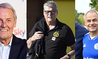 Jörg Wontorra (v.l.), Norbert Dickel und Olaf Thon stellen sich als erstes den Fragen des Publikums. - dpa/Uwe Caspar Jörg Wontorra (v.l.), Norbert Dickel und Olaf Thon stellen sich als erstes den Fragen des Publikums. - dpa/Uwe Caspar