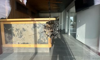 So wie diese Scheibe wurden weitere in Lübbecke durch Schüsse beschädigt. - Polizei Minden-Lübbecke So wie diese Scheibe wurden weitere in Lübbecke durch Schüsse beschädigt. - Polizei Minden-Lübbecke