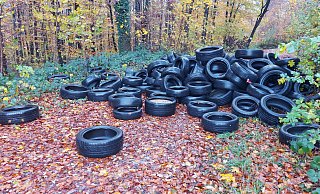 Am Rande der biologisch äußerst wertvollen Ochsenheide haben Unbekannte rund 150 Altreifen mitten auf dem Wanderweg liegen gelassen. - privat Am Rande der biologisch äußerst wertvollen Ochsenheide haben Unbekannte rund 150 Altreifen mitten auf dem Wanderweg liegen gelassen. - privat
