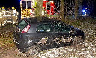 Der Fiat der 19-jährigen Autofahrerin landete abseits des Fichtenweges auf einer Ackerfläche. - Ralph Meyer Der Fiat der 19-jährigen Autofahrerin landete abseits des Fichtenweges auf einer Ackerfläche. - Ralph Meyer