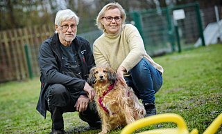 Vereinsvorsitzender Helmut Tiekötter und die neue Tierheimleiterin Jutta Schaper mit ihrer Hündin Nala. - Barbara Franke Vereinsvorsitzender Helmut Tiekötter und die neue Tierheimleiterin Jutta Schaper mit ihrer Hündin Nala. - Barbara Franke