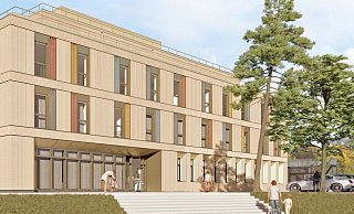 So soll die Kinderklinik aussehen. Aus Kostengründen sind unter anderem die bunten Träger verschwunden, die das Gebäude einmal bekommen sollte. - HDR Germany So soll die Kinderklinik aussehen. Aus Kostengründen sind unter anderem die bunten Träger verschwunden, die das Gebäude einmal bekommen sollte. - HDR Germany