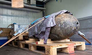 In sechs Metern Tiefe befand sich diese Fliegerbombe aus dem Zweiten Weltkrieg an der Pader in Paderborn. - Niklas Tüns In sechs Metern Tiefe befand sich diese Fliegerbombe aus dem Zweiten Weltkrieg an der Pader in Paderborn. - Niklas Tüns