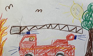 Die dreijährige Leni hat mit ihrem Papa dieses Feuerwehrauto gemalt. - FFW Warburg Die dreijährige Leni hat mit ihrem Papa dieses Feuerwehrauto gemalt. - FFW Warburg