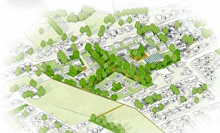 Die denkbaren Grünzüge und die Anordnung der Straßen für das Quartier Elverdissen in der Variante 1 mit Turnhalle sind hier schön zu erkennen. - Studio RW Die denkbaren Grünzüge und die Anordnung der Straßen für das Quartier Elverdissen in der Variante 1 mit Turnhalle sind hier schön zu erkennen. - Studio RW