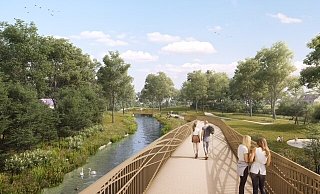 Die neue Brücke schwingt sich über Dalke und Bundesstraße hinweg. Als Grund für die Kostensteigerung werden die explodierten Preise beim Stahl angeführt. - Stadt Gütersloh/Architekturbüro Die neue Brücke schwingt sich über Dalke und Bundesstraße hinweg. Als Grund für die Kostensteigerung werden die explodierten Preise beim Stahl angeführt. - Stadt Gütersloh/Architekturbüro