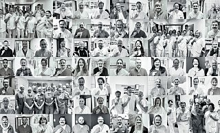 Über 100 Mitarbeiter und Mitarbeiterinnen des Kreisklinikums haben sich mit echtem oder vorgehaltenem Schnurrbart in Schwarzweiß fotografieren lassen. - Klinikum Herford Über 100 Mitarbeiter und Mitarbeiterinnen des Kreisklinikums haben sich mit echtem oder vorgehaltenem Schnurrbart in Schwarzweiß fotografieren lassen. - Klinikum Herford