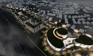 Das OWL-Forum am Alten Güterbahnhof bei Nacht. Die Skizze soll nur die Größenordnungen verdeutlichen. - Drees & Sommer/Stadt Herford Das OWL-Forum am Alten Güterbahnhof bei Nacht. Die Skizze soll nur die Größenordnungen verdeutlichen. - Drees & Sommer/Stadt Herford