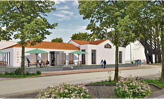 So soll das neue Pfarrheim in Hövelhof an der Schlossstraße aussehen. Mit einer Außengastronomie ist es dann einzigartig in der Region. - aws architekten So soll das neue Pfarrheim in Hövelhof an der Schlossstraße aussehen. Mit einer Außengastronomie ist es dann einzigartig in der Region. - aws architekten