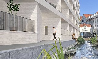 An der Ravensberger Straße soll ein helles Wohngebäude entstehen. Es liegt direkt an der freigelegten Lutter. - QLine Properties An der Ravensberger Straße soll ein helles Wohngebäude entstehen. Es liegt direkt an der freigelegten Lutter. - QLine Properties
