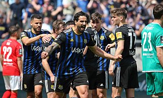 Adriano Grimaldi bejubelt im Trikot des 1. FC Saarbrücken einen seiner neun Treffer der Spielzeit 2022/23. - IMAGO/Fussball-News Saarland Adriano Grimaldi bejubelt im Trikot des 1. FC Saarbrücken einen seiner neun Treffer der Spielzeit 2022/23. - IMAGO/Fussball-News Saarland
