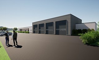 Die neue Rettungswache soll südlich der B 64 entstehen. - Büro Hüllmann (Visualisierung) Die neue Rettungswache soll südlich der B 64 entstehen. - Büro Hüllmann (Visualisierung)