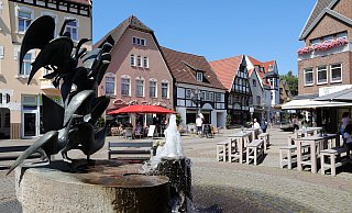 Der Gänsebrunnen auf dem Gänsemarkt in der Radewig ist ein Hingucker. Acht aus Bronze gegossene Gänse zieren diesen Brunnen. - Frank-Michael Kiel-Steinkamp Der Gänsebrunnen auf dem Gänsemarkt in der Radewig ist ein Hingucker. Acht aus Bronze gegossene Gänse zieren diesen Brunnen. - Frank-Michael Kiel-Steinkamp