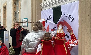 Wolle mer se reilasse? Beim Rathaussturm 2023 wich der Widerstand schnell dem Frohsinn. - Pickel-Jauh Wolle mer se reilasse? Beim Rathaussturm 2023 wich der Widerstand schnell dem Frohsinn. - Pickel-Jauh