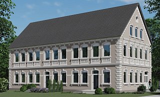 Der Farbentwurf zeigt, wie die Fassade des historischen Gebäudes in Gehlenbeck aussehen kann. Visualisierung: Brillux - Brillux Der Farbentwurf zeigt, wie die Fassade des historischen Gebäudes in Gehlenbeck aussehen kann. Visualisierung: Brillux - Brillux