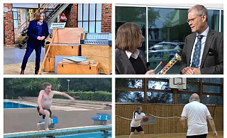 Nicht erst seit seinem Auftritt im ZDF bei "Bares für Rares" tritt der Gütersloher Bürgermeister immer wieder vor die Kamera. In Videoclips hüpft er ins Wasser des Nordbads oder wirbt mit Landrat Sven-Georg Adenauer für ein Event. - Screenshots/Christian Bröder Nicht erst seit seinem Auftritt im ZDF bei "Bares für Rares" tritt der Gütersloher Bürgermeister immer wieder vor die Kamera. In Videoclips hüpft er ins Wasser des Nordbads oder wirbt mit Landrat Sven-Georg Adenauer für ein Event. - Screenshots/Christian Bröder